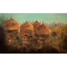 A. Q. Arif, 25 x 42 Inch, Oil on Canvas, Cityscape Painting, AC-AQ-533